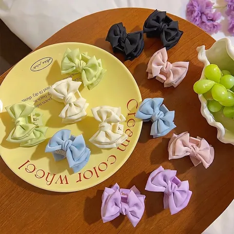 Satin Bowknot Hair Claw Clip Small Double Layer Matte Sweet Elegant Hair Accessories For Women Girls