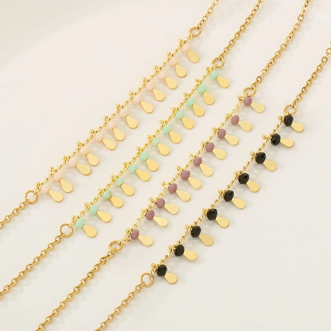 Bohemian Copper Bracelet For Women Colorful Beads Gold Teardrop Water Droplet Pendant Adjustable Fashion Jewelry Gift