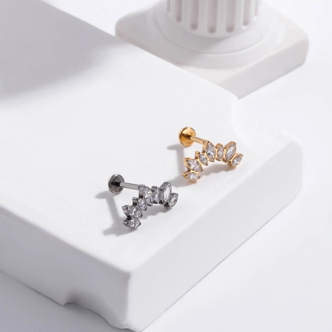 G23 Titanium Cartilage Stud Earring With Colorful Zircon Inlaid Internally Threaded Labret Piercing Jewelry For Women