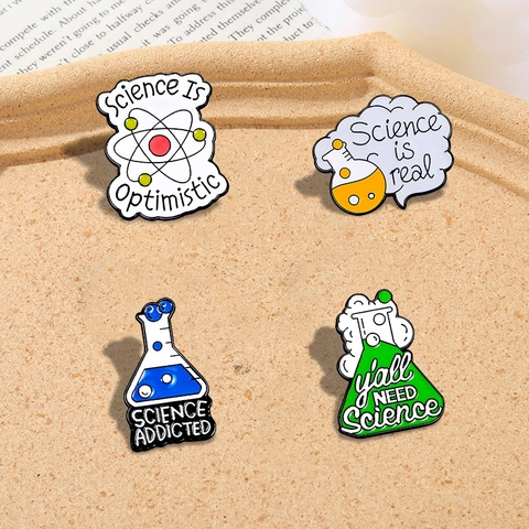 Cartoon Science Enamel Pin Chemistry Lab Beaker Atom Design Zinc Alloy Badge For Students Teachers Science Enthusiasts Decoration