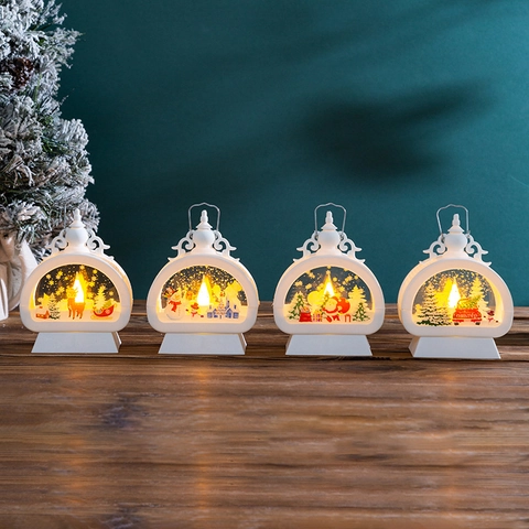 Weihnachten Laterne LED Nachtlicht Retro Vintage Windlicht Für Zuhause Tisch Hängen Deko Kunststoff Warmes Licht Geschenk