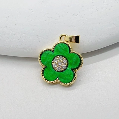 Camellia Sakura Flower Pendant Charms Copper Gold Plated Cubic Zirconia Enamel For DIY Jewelry Making Necklace Bracelet