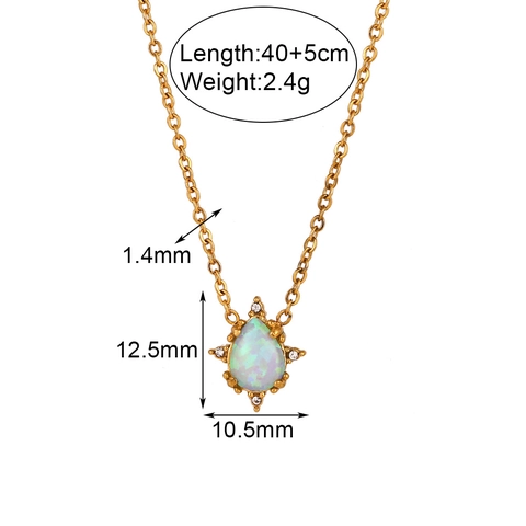 Vintage Stainless Steel Water Drop Artificial Opal Pendant Necklace Earrings Bracelet For Women Gold Plated Rhinestone Jewelry Accessories