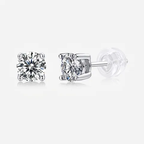 925 Sterling Silver Moissanite Stud Earrings Round Brilliant Cut Moissanite Four-claw Basket Setting Simple Jewelry For Women Gift