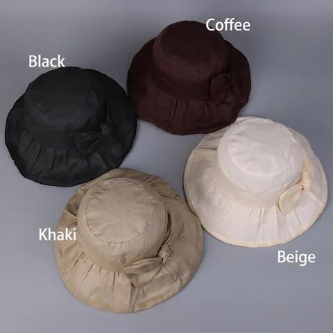 Cappello Da Pescatore Elegante In Ramiè Da Donna Tesa Larga Protezione Solare Traspirante Pieghevole Con Fiocco Grande