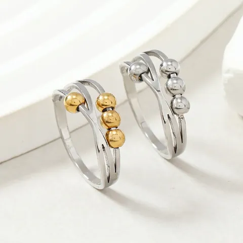 Angst Ring Edelstahl Stressabbau Bewegliche Perlen Gekreuzte Linie Geometrischer Fidget Schmuck Für Damen Herren