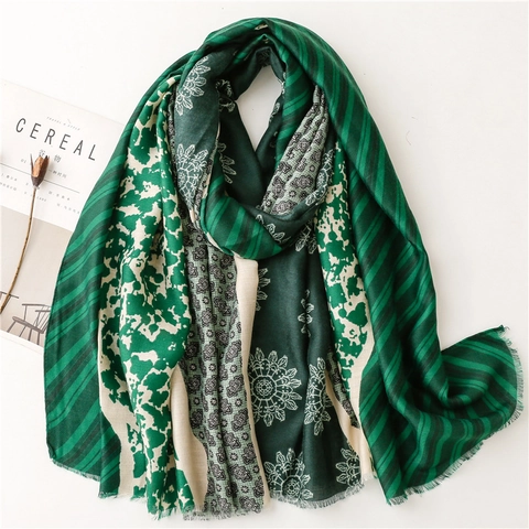 Bohemian Patchwork Floral Print Scarf Satin Polyester Soft Tassel Shawl Elegant Warm Wraps For Women