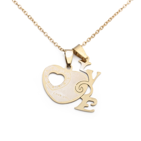 Collar Con Colgante De Corazón LOVE Acero Inoxidable Dorado Grabado Love You Joyería Mujer Regalo Día Madre