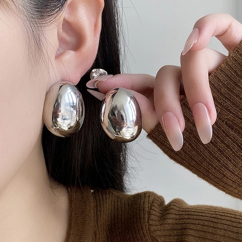 Orecchini A Lobo Ovali Grandi Con Perno In Argento Lega Galvanizzata Moda Retro Minimalista Per Donne