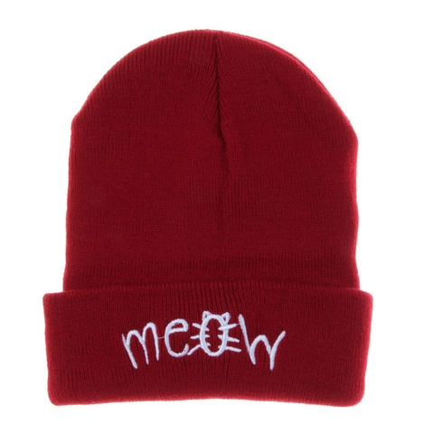 Berretto In Maglia Ricamo Gatto Meow Acrilico Inverno Caldo Hip Hop Berretto Con Risvolto Per Donne Uomini