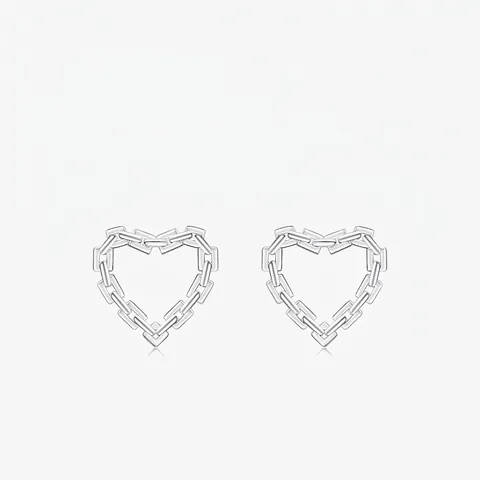 Orecchini a Bottone a Cuore in Argento Sterling S925 per Donna Design Geometrico a Catena Gioielli Minimalisti con Perno in Argento