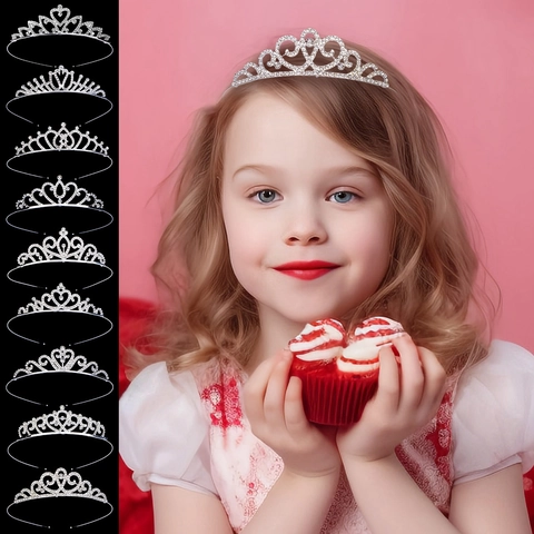 Diadema De Corona De Princesa De Strass Para Niños Tiara De Aleación De Cristal Brillante Para Niñas Accesorios De Fiesta