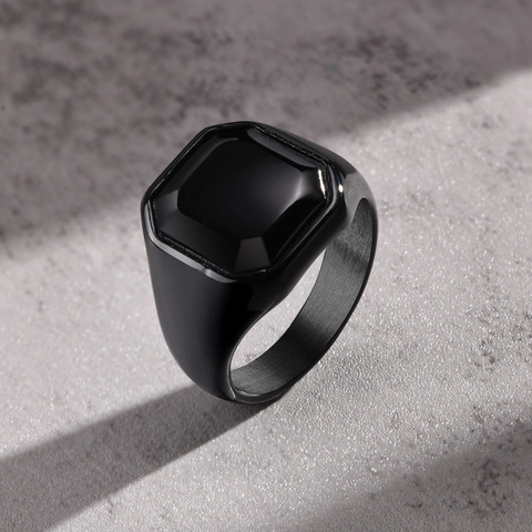 Anillo De Sello De Acero Inoxidable Para Hombres Mujeres Geométrico Octogonal Cuadrado Minimalista Punk Joyería De Dedo De Moda