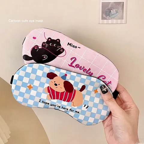 Cute Cartoon Sleep Mask Breathable Eye Cover For Sleeping With Gel Ice Compress Pad Soft Polyester Adjustable Band