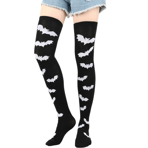 Halloween Over The Knee Socks Thigh High Stockings Polyester Cotton Spider Web Bat Blood Stain Skeleton Gothic Punk For Women
