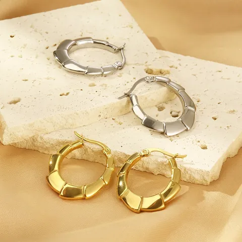 Bamboo Texture Hoop Earrings Stainless Steel Geometric Round High-end Minimalist Jewelry For Women Trendy Accessory