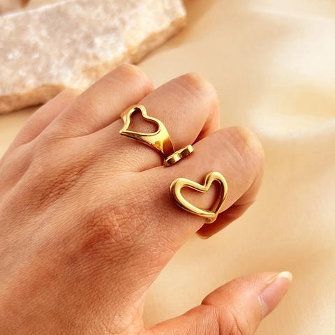 Vintage 18K Vergoldeter Edelstahl Offener Herzring Für Damen Verstellbar Minimalistisch Trendy Ins Stil Schmuck Ring