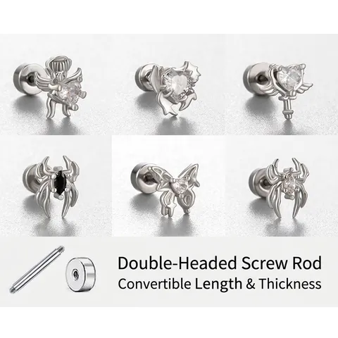 Titanium Steel Helix Piercing Stud Earrings Cubic Zirconia Heart Butterfly Spider Wing Cartilage Jewelry Screw Back