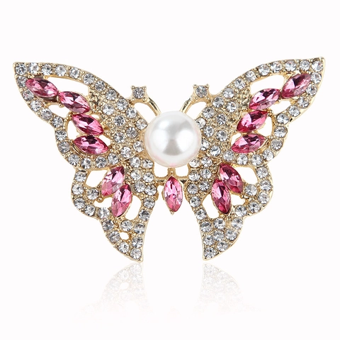 Spilla A Farfalla In Lega Con Strass Luccicanti E Grande Perla Artificial Sintetica Accessorio Elegante Per Abbigliamento