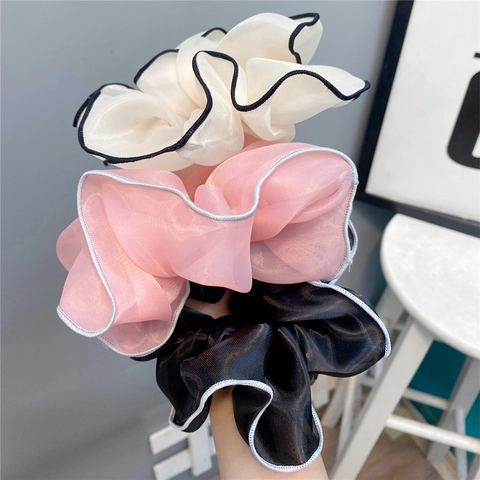 Große Chiffon Haargummis Kontrastpaspel Haarbänder Organza Elastisch Französischer Retro Pferdeschwanzhalter Zubehör