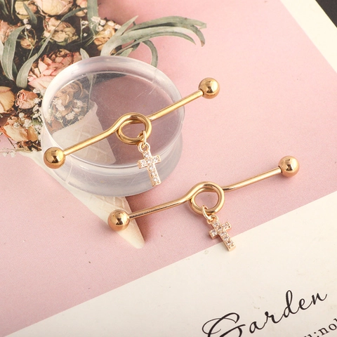 Barbell Industriale In Acciaio Inossidabile Orecchino Cartilagine Zircone Cuore Farfalla Croce Gioielli Piercing Uomo Donna