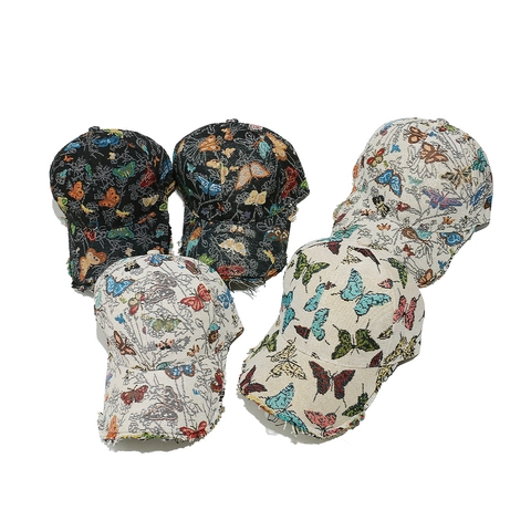 Casquette De Baseball Jacquard Papillon Bord Effiloché Protection Solaire Chapeau Extérieur Vintage Femmes