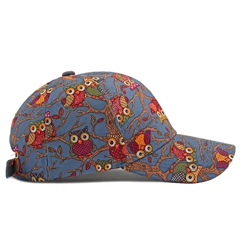 Owl Print Baseball Cap Breathable Polyester Adjustable Outdoor Sunshade Hat For Women Men Casual Fashion
