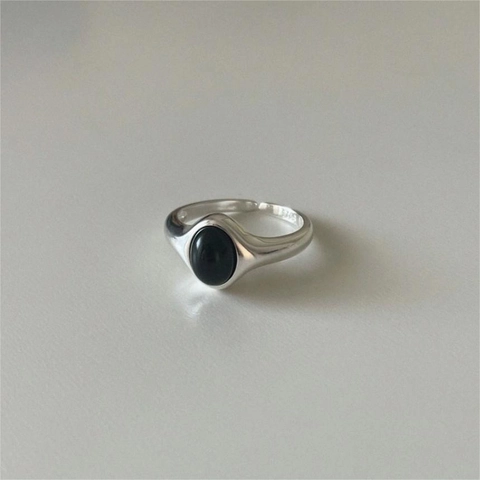 Anello Minimalista In Argento Sterling 925 Con Agata Nera Ovale Vintage Stile Coreano INS Fascia Aperta Regolabile Gioielli Per Donne