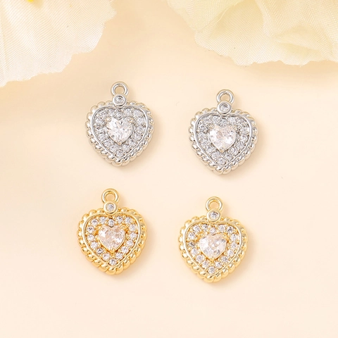 Heart Pendant Charms Zircon Inlaid Metal DIY Necklace Bracelet Earring Making Jewelry Findings