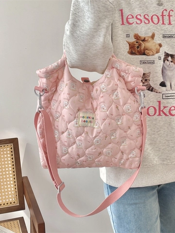 Dames Gewatteerde Draagtas Cartoon Print Gevoerde Schoudertas Crossbody Handtas Met Gevlochten Handvat Verstelbare Riem