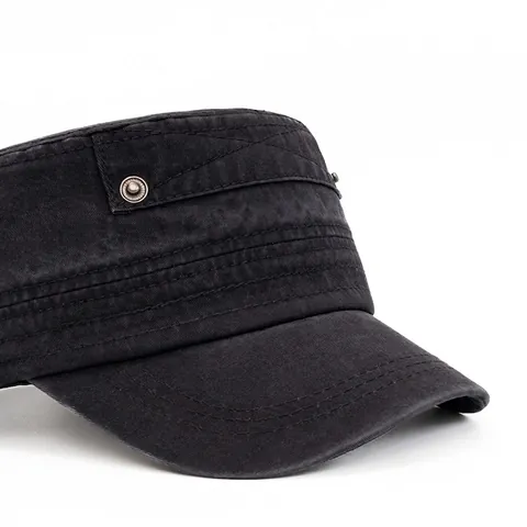Washed Cotton Cadet Cap Distressed Vintage Flat Top Militaire Hoed Verstelbare Outdoor Zonnescherm Sport Voor Mannen