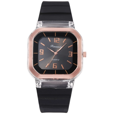 Montre À Quartz Pour Femmes Cadran Carré Bracelet En Silicone Boîtier En Plastique Transparent Montre De Sport Décontractée