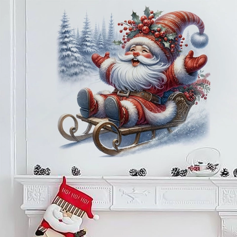 Christmas Wall Stickers PVC Self Adhesive Waterproof Cartoon Santa Claus Reindeer Christmas Tree Festive Home Decor