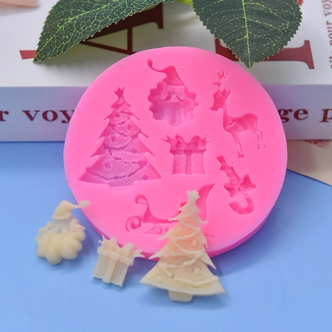 Weihnachten Silikon Kuchenform Weihnachtsmann Baum Hirsch Schlitten Design Rosa Rund DIY Backen Fondant Schokolade Handwerk