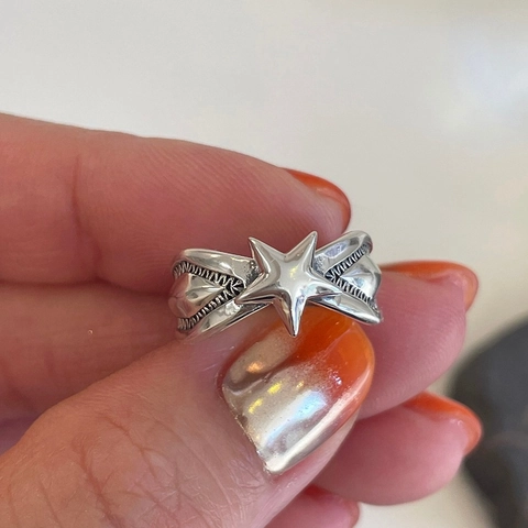 Ring Aus 925er Sterlingsilber Mit Stern Retro Industriestil Offen Verstellbar Minimalistischer Schmuck Für Damen