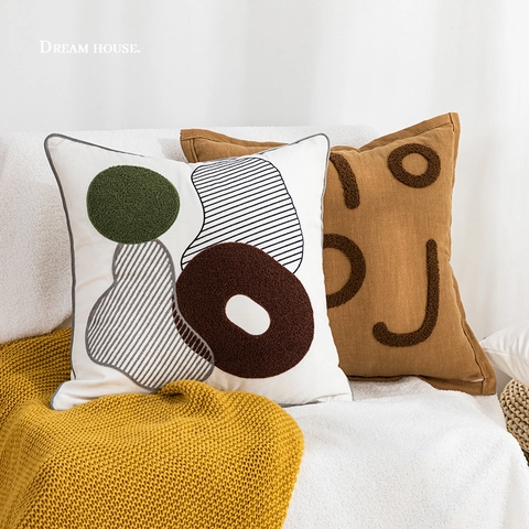 Moderner Kissenbezug Segeltuch Ramie Getuftet Stickerei Geometrisch Tiger Muster Sofa Wohnzimmer Dekorative Kissenhülle