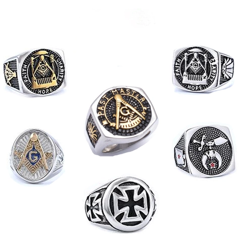 Anillo Sigillo Massonico In Acciaio Inossidabile Da Uomo Gioielli Retro Vintage Punk Lucidato