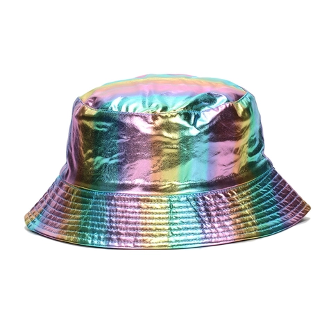Holographischer Reflektierender Fischerhut Metallischer Verlauf Polyester Mode Trendy Sonnenhut Für Festivals Outdoor