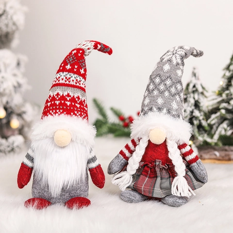 Gnomo di Natale Ornamenti in Peluche Tessuto a Maglia Bambola Senza Volto Coppia per Casa Finestra Scrivania Decorazione Natale Regalo