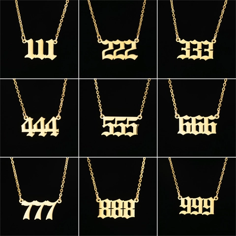 Angel Number Necklace Stainless Steel Gothic Old English Pendant Trendy Jewelry For Women Girls Minimalist Lucky Charm