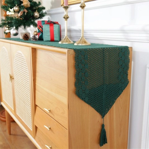 Chemin De Table De Noël Crochet En Coton Dentelle Creuse Gland Rétro Patchwork Décoration De Fête