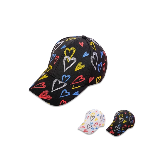 Casquette De Baseball Femmes Polyester Imprimé Coeur Motif Doodle Coloré Réglable Pare-Soleil Bord Large Chapeau Mode