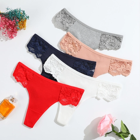 Perizoma Da Donna Cotone A Costine Pizzo Vita Bassa Traspirante Biancheria Intima