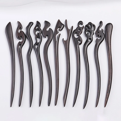 Vintage Ebony Wood Hair Stick Handmade Carved Sandalwood Hairpin For Women Hanfu Updo Retro Chinese Style Hair Accessory