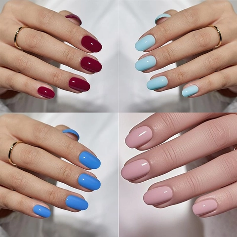 Glossy Solid Color Press On Nails Long Almond Oval Shape Full Cover Wearable Minimalist Elegant Artificial Manicure For Women