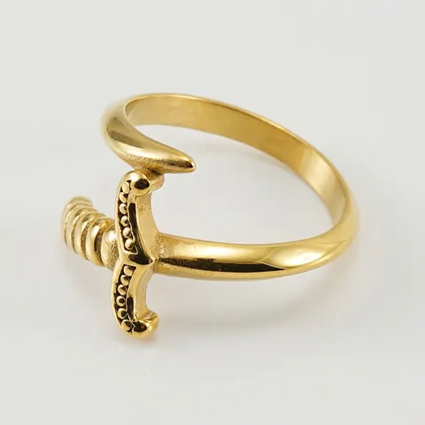 Sword Ring Stainless Steel 18K Gold Plated Vintage Dagger Shape Gothic Punk Wrap Jewelry For Men And Women Retro Style
