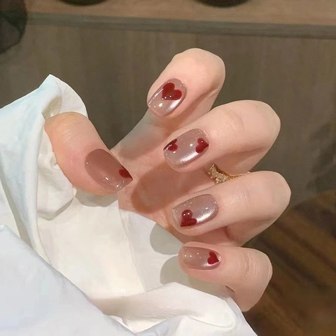 Cat Eye Press On Nails Hartpatroon Korte Vierkante Ronde Kunstnagels Zoete Eenvoudige Stijl Manicure Kunst