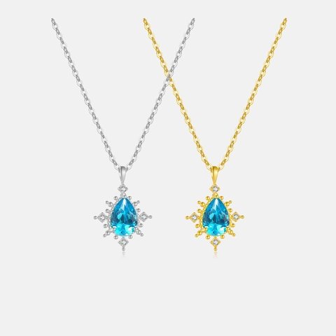 Collana con Pendente a Goccia in Argento Sterling 925 con Zirconia Blu per Donna Design a Stella Placcato Oro 18K