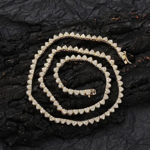 Collar De Cadena De Tenis En Forma De Corazón Micro Pavé Circonita Cobre Chapado En Oro Estilo Hip Hop