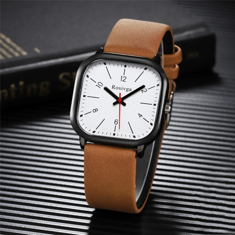 British Style Square Quartz Watch Men Fashion Minimalist PU Leather Strap Alloy Case Casual Waterproof Analog Wrist Watch
